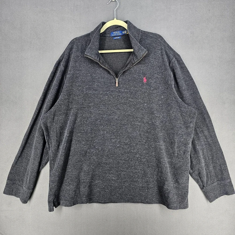 Polo Ralph Lauren Sweater Mens 2XL Gray 1/4 Zip Cotton Mock Neck Estate Rib